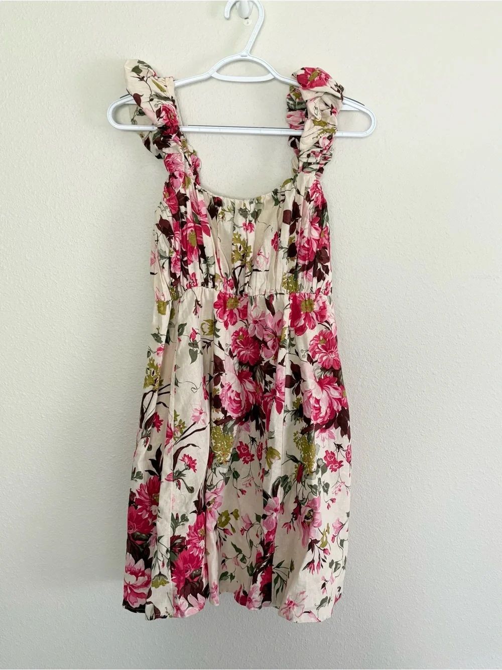 NWT Abercrombie & Fitch Floral Mini Dress Baby Doll Puff Sleeve Size M Linen